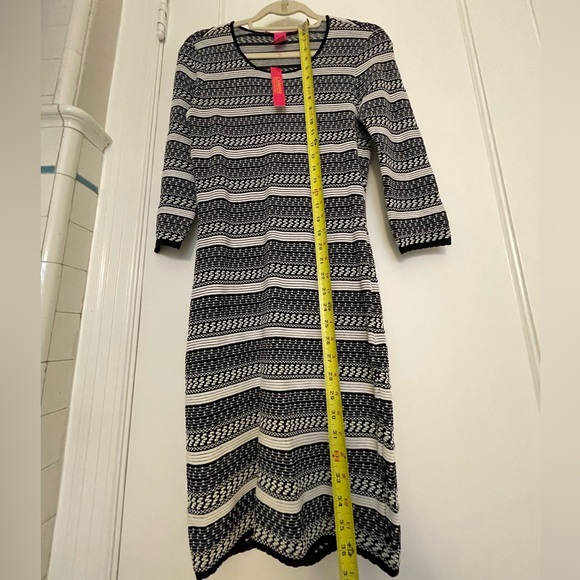 NWT Catherine Malandrino long-sleeve knee length stretchy black white dress - Picture 10 of 13